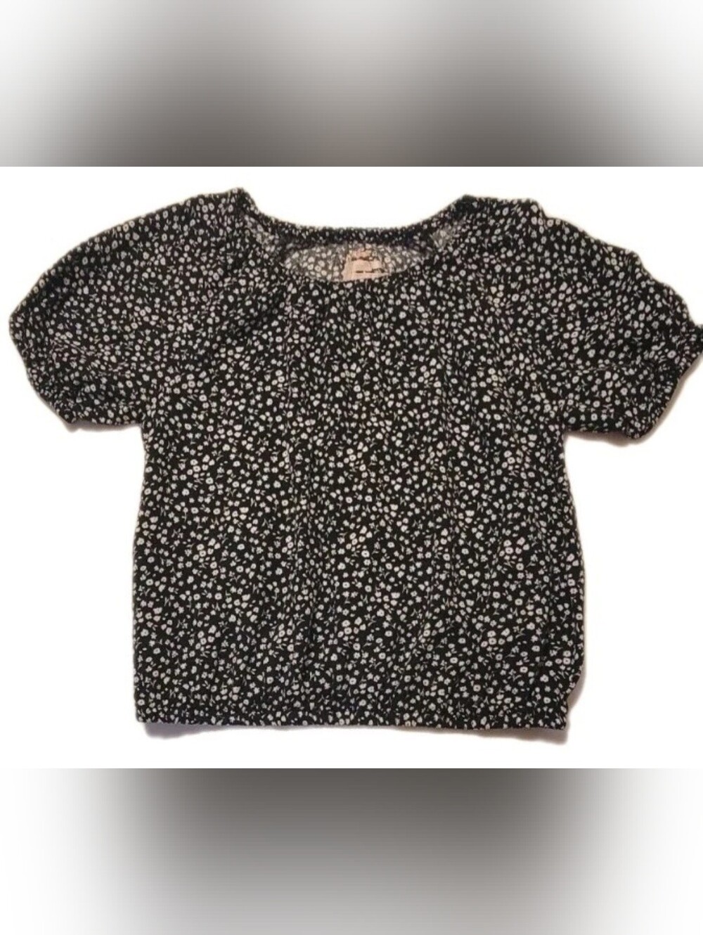 Girls Blouse Black & White Ditsy Floral Rayon Elastic Waist Cat & Jack L 10/12